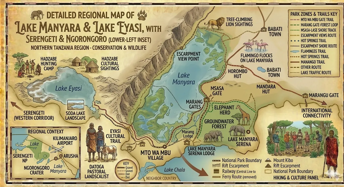 Illustrative map of Lake Manyara and Lake Eyasi