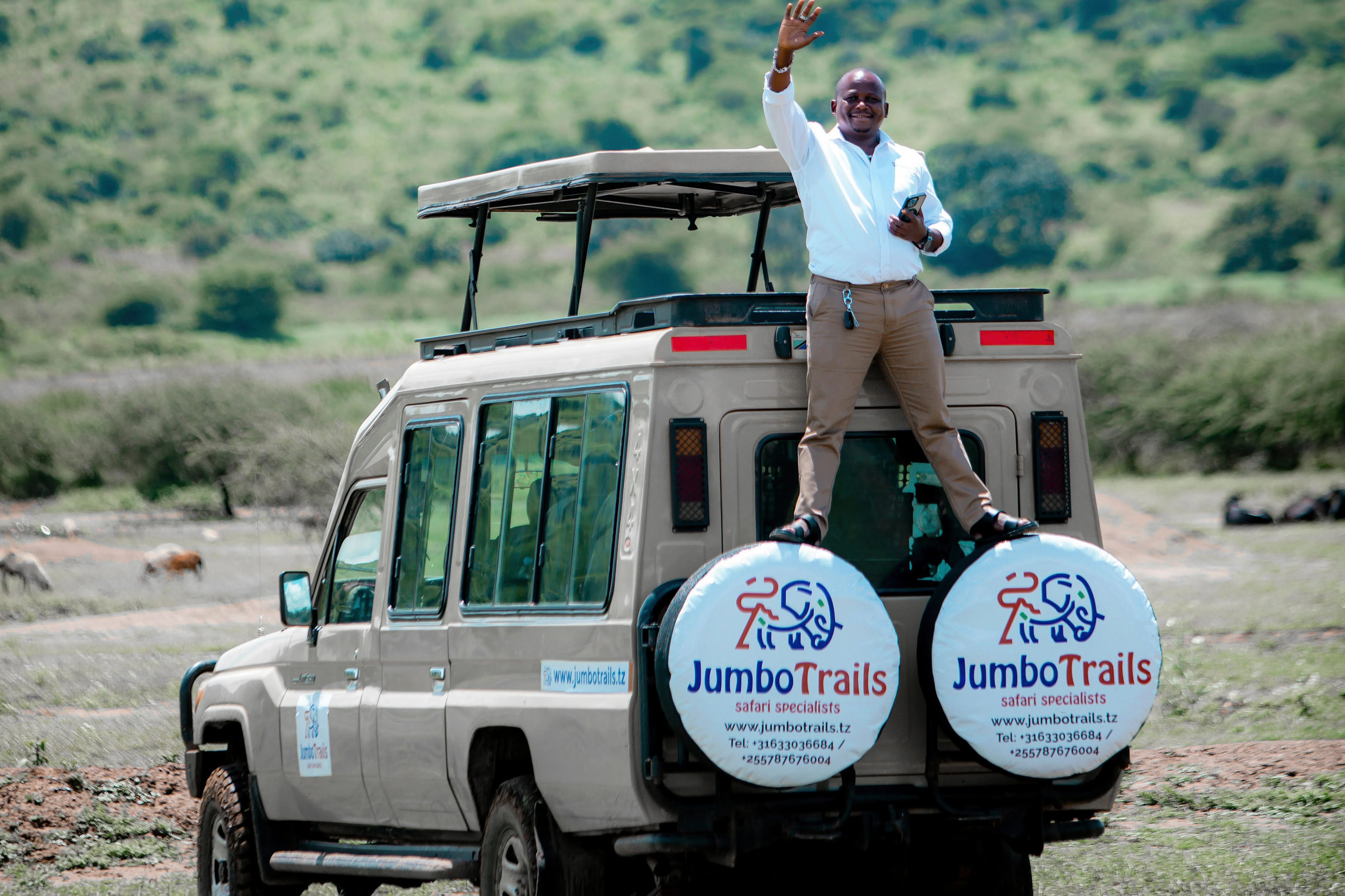 Steven on a Jumbo Trails safari vehicle